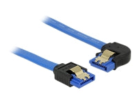 DELOCK Kabel SATA 6 Gb/s Buchse gerade > SATA Buchse links gewinkelt 70cm blau mit Goldclips