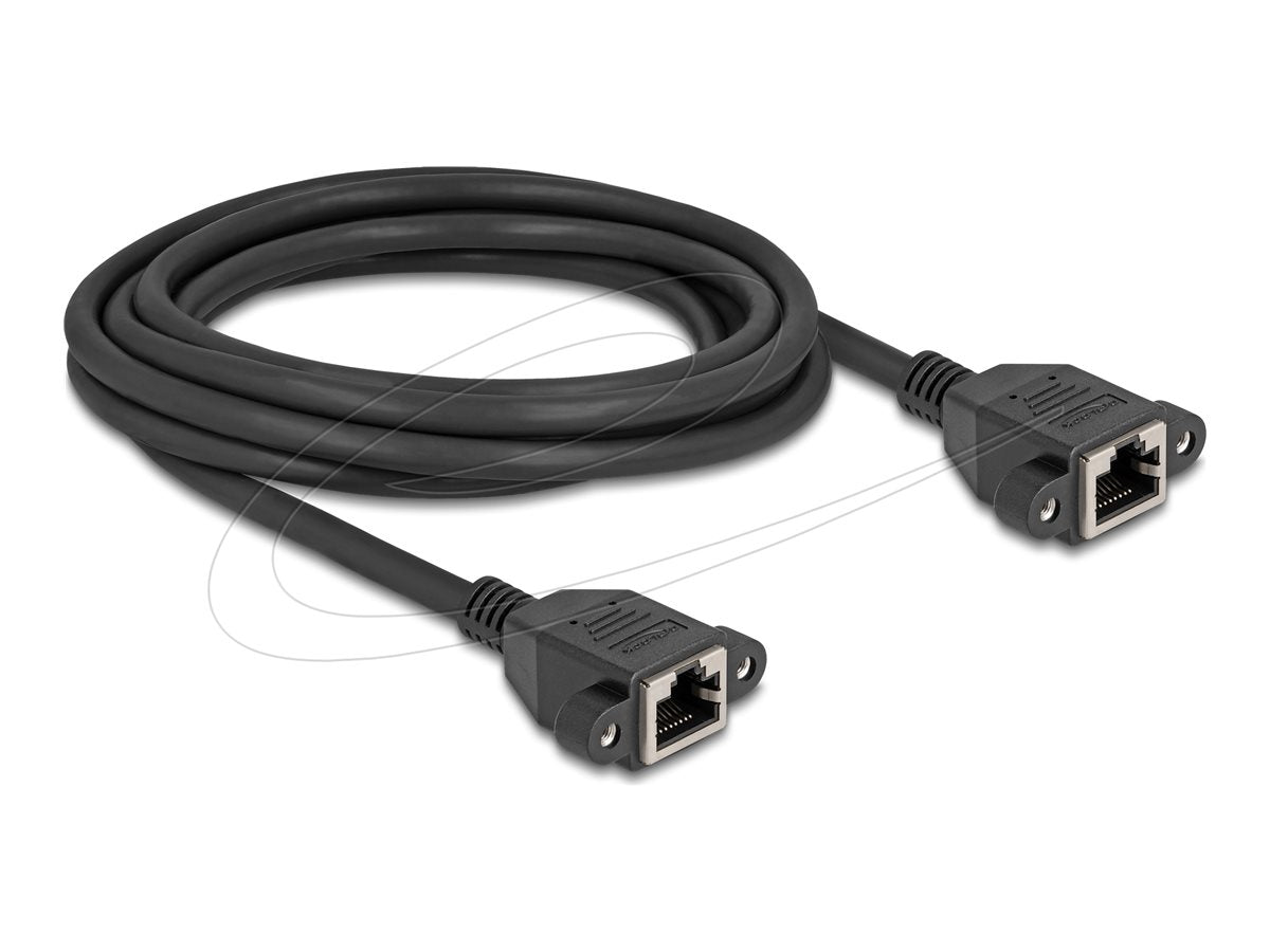 DELOCK Netzwerk Verlängerungskabel S/FTP RJ45 Buchse zu RJ45 Buchse Cat.6A flache Ausführung 3m schwarz - Vorderansicht