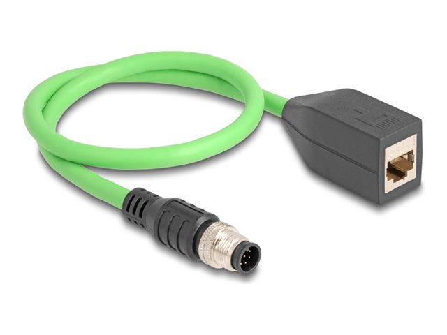 DELOCK M12 Kabel A-kodiert 8 Pin Stecker zu RJ45 Buchse PUR TPU 0,5m - Vorderansicht