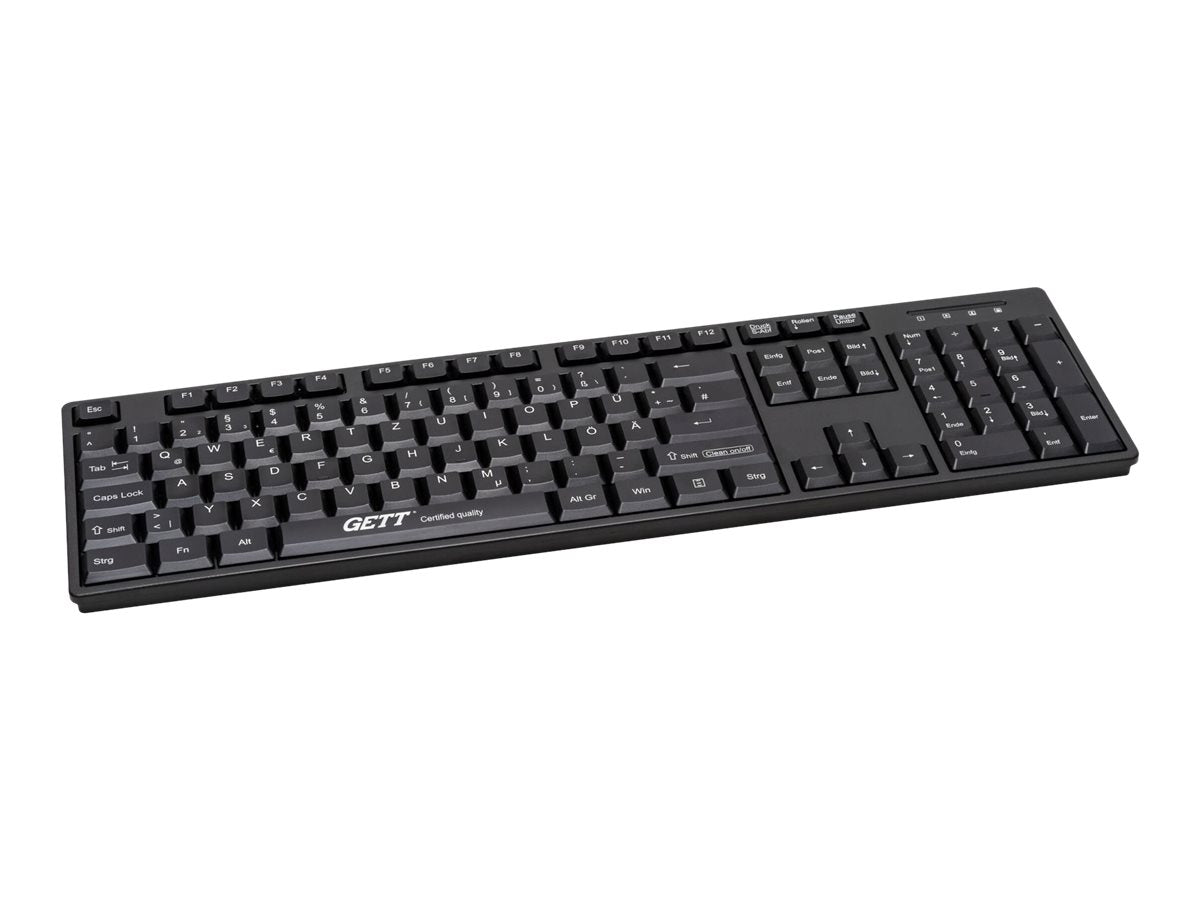GETT GCQ Cleantype Easy Basic Tastatur mit Kunststoffgehäuse IP 68 NUM-Block 105 Tasten USB Farbe schwarz Layout UK
