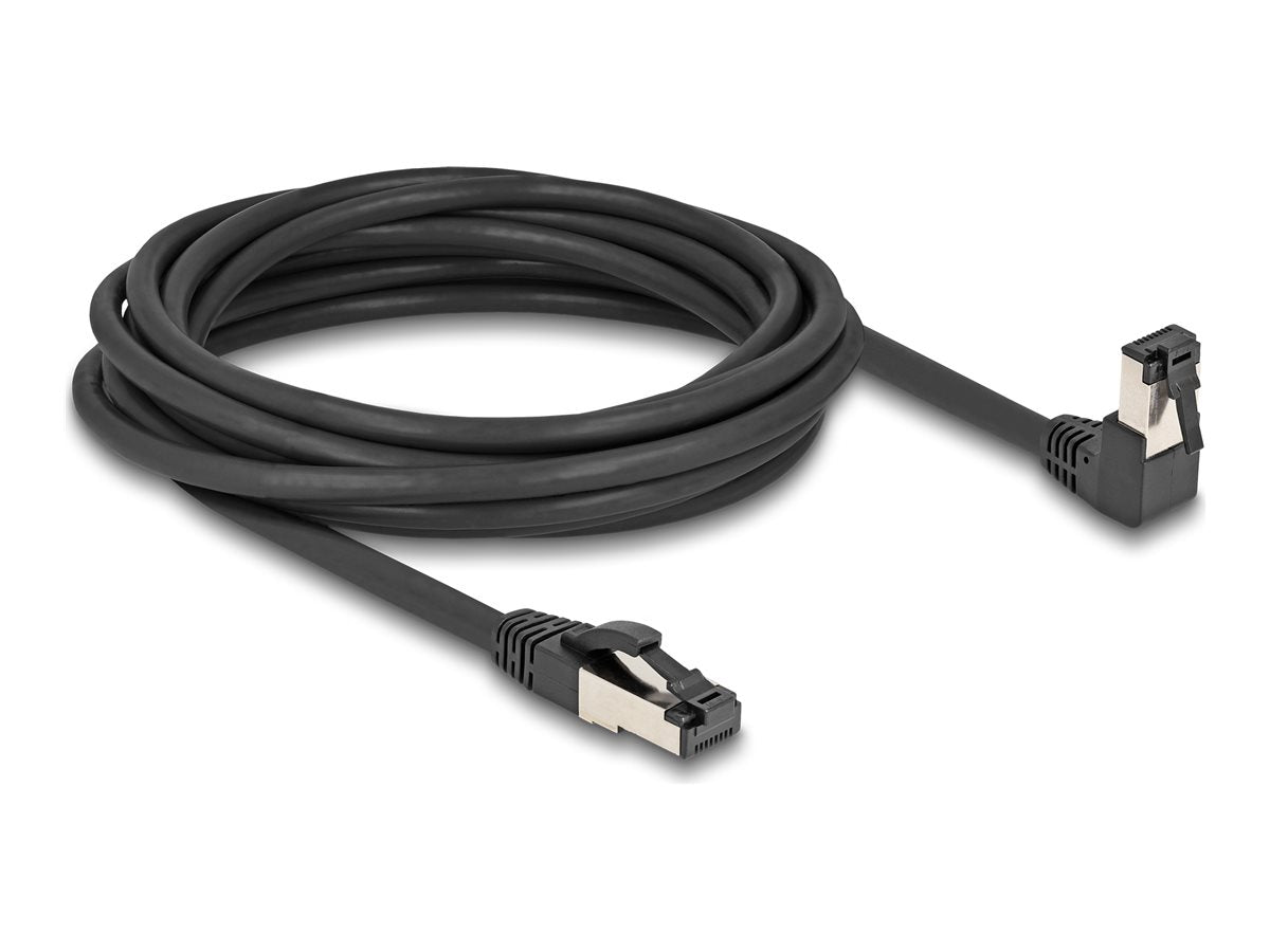 DELOCK RJ45 Netzwerkkabel Cat.8.1 S/FTP 90 unten gewinkelt / gerade 5m schwarz - Vorderansicht