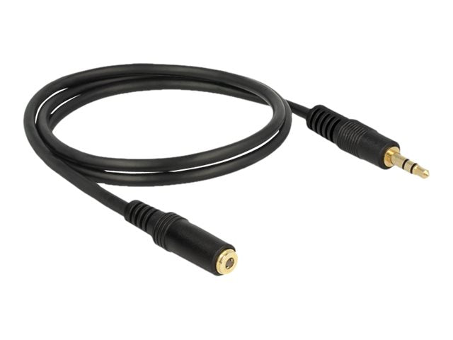 DELOCK Klinkenverlängerungskabel 3,5 mm 3 Pin Stecker > Buchse 1 m schwarz - Vorderansicht