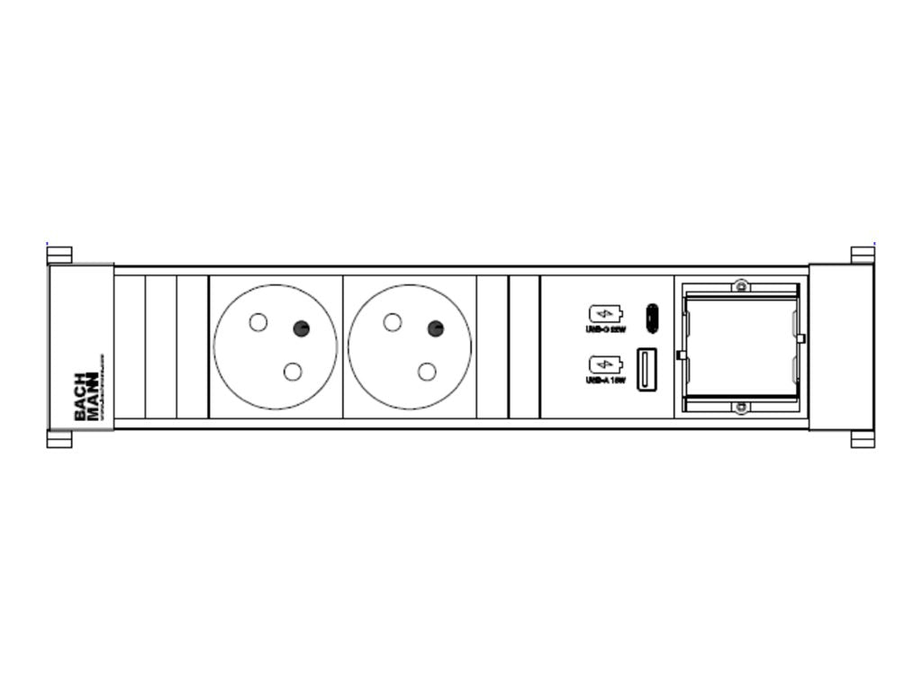 BACHMANN POWER FRAME 2xUTE 1xCM 1xUSB A/C 22W 0,2m GST18 - Vorderansicht