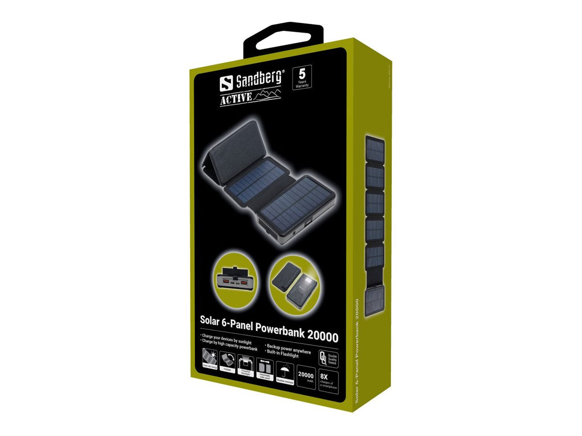 SANDBERG Solar 6-Panel Powerbank 20000 Vorderansicht