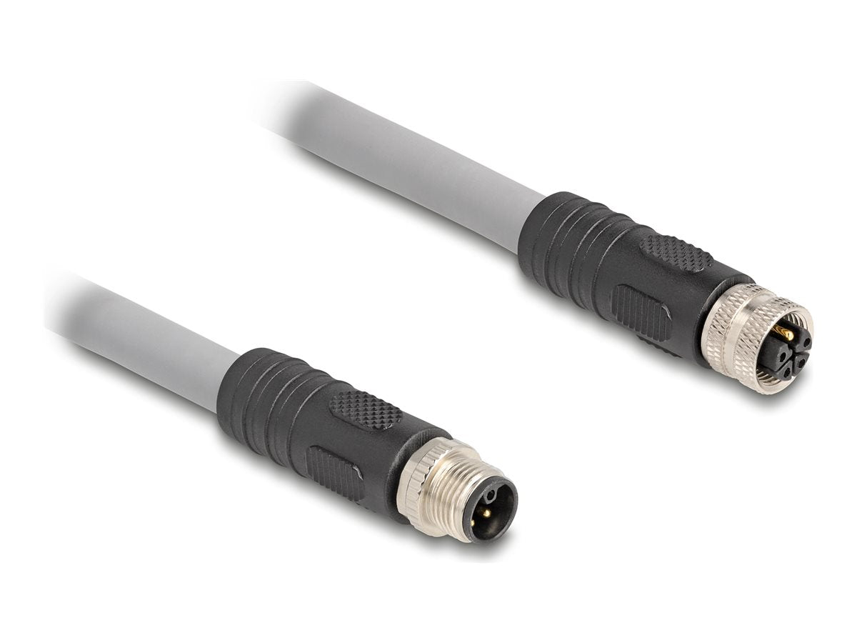 DELOCK M12 Kabel L-kodiert 5 Pin Stecker zu Buchse PUR schleppkettentauglich 1m grau - Vorderansicht