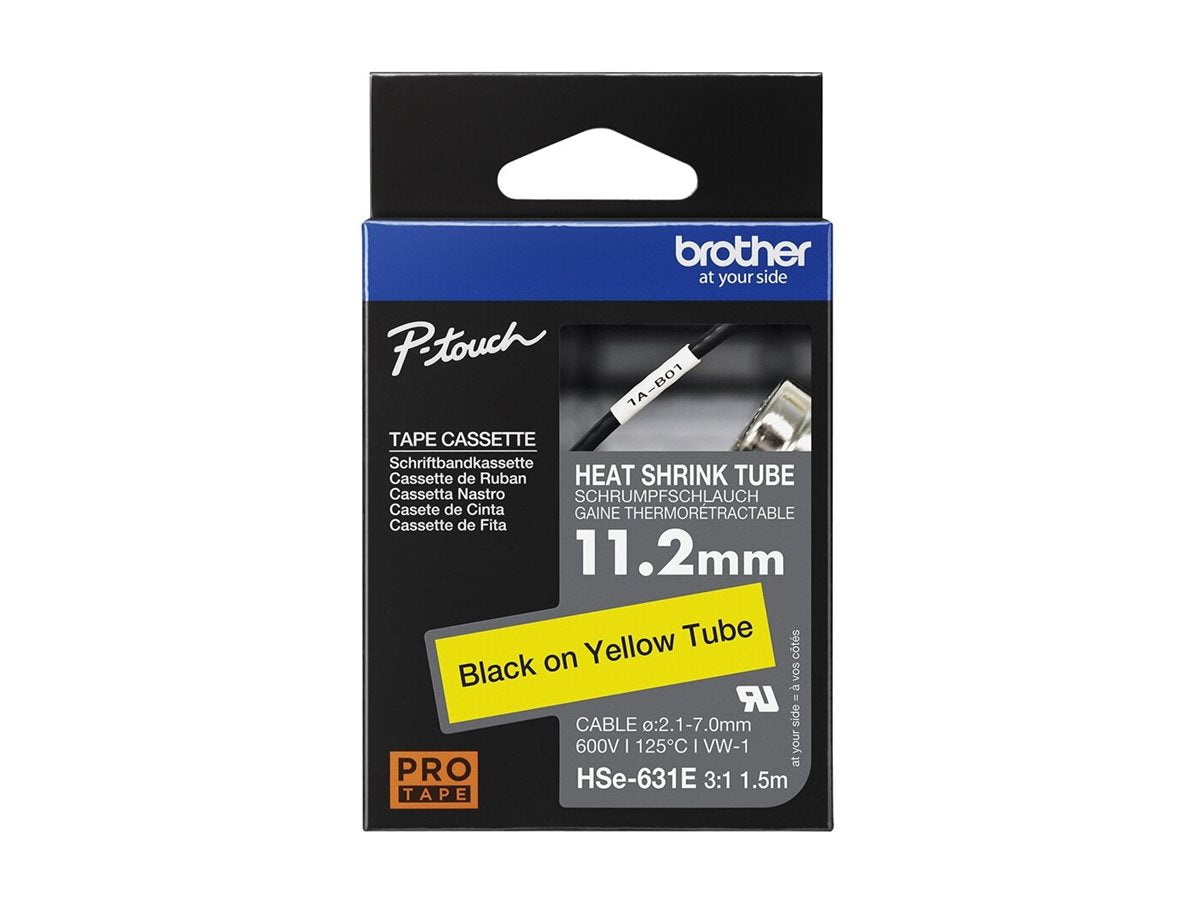BROTHER Heat Shrink Tube Black on Yellow 11.2mm Vorderansicht