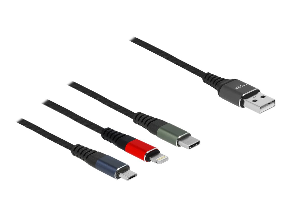 DELOCK USB Ladekabel 3 in 1 für Lightning/Micro USB/USB Type-C - Vorderansicht