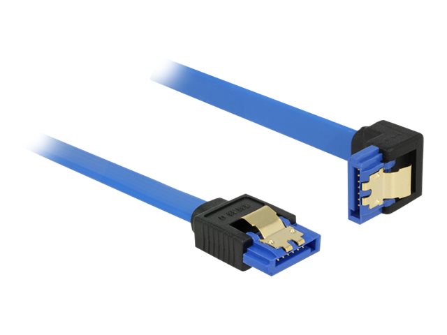 DELOCK Kabel SATA 6 Gb/s Buchse gerade > SATA Buchse unten gewinkelt 100cm blau mit Goldclips