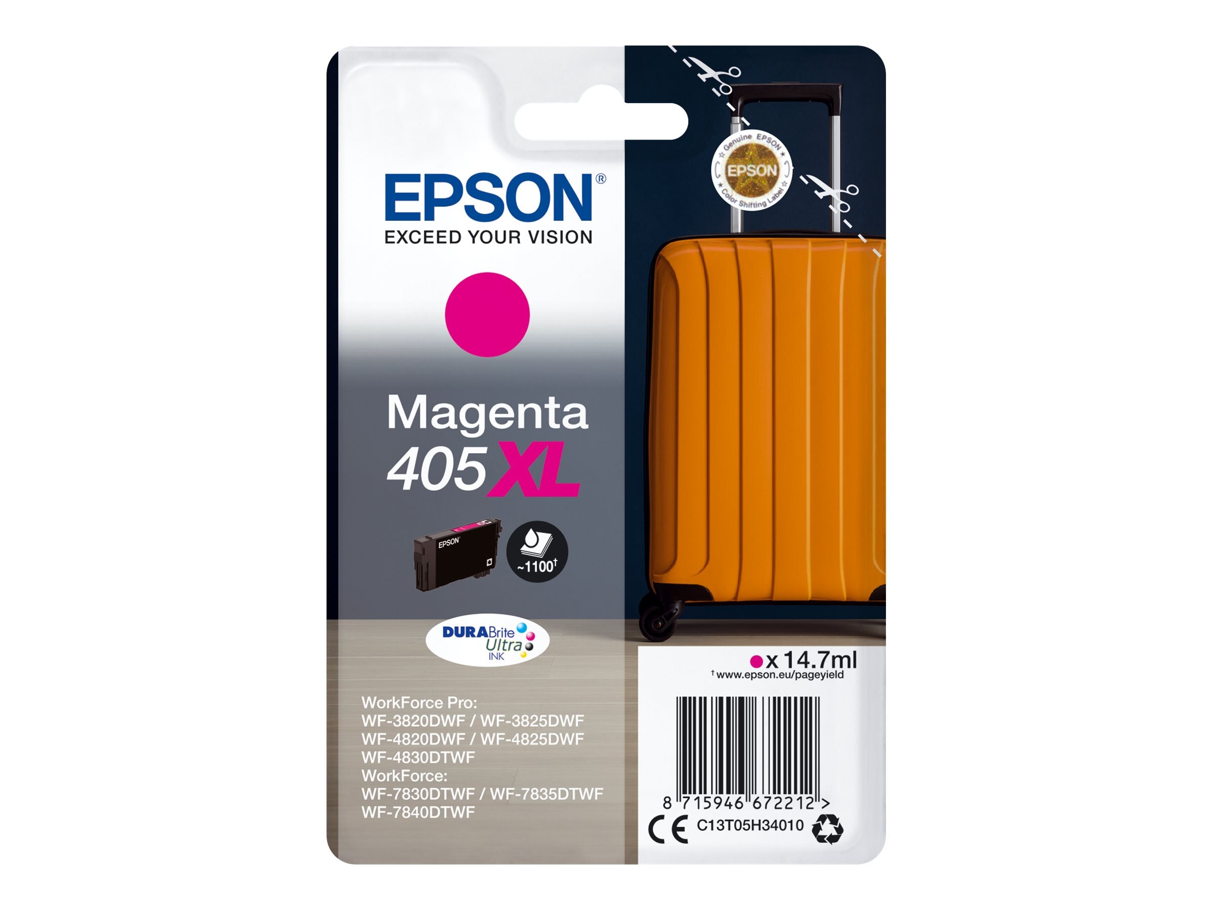 EPSON 2LB Singlepack Magenta 405XL DURABrite Ultra Ink w/s Vorderansicht