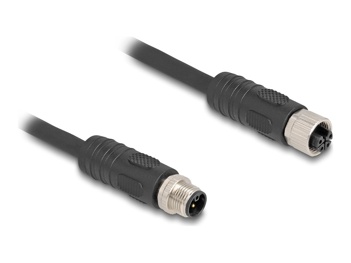 DELOCK M12 Kabel L-kodiert 4 Pin Stecker zu Buchse PUR 5m schwarz - Vorderansicht