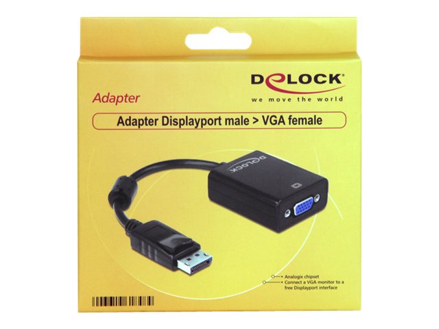 DELOCK Adapter DP-St > VGA-Bu 22,5cm black - Vorderansicht