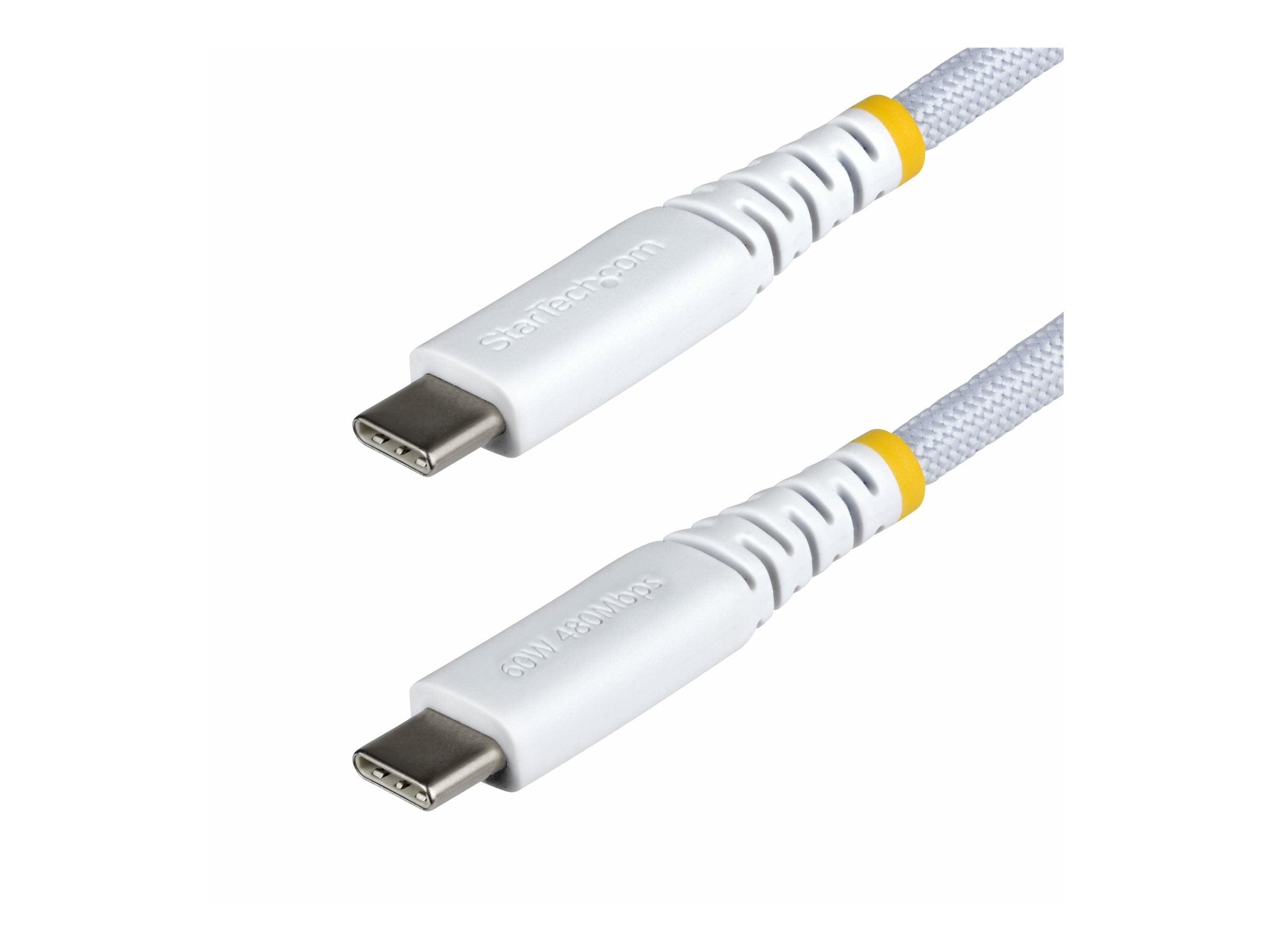 STARTECH.COM 3m Weisses USB-C Ladekabel 60W 3A PD Zweischichtige geflochtene Nylon-TPE-Hulle Robustes USBC Laptop-Handy Ladekabel