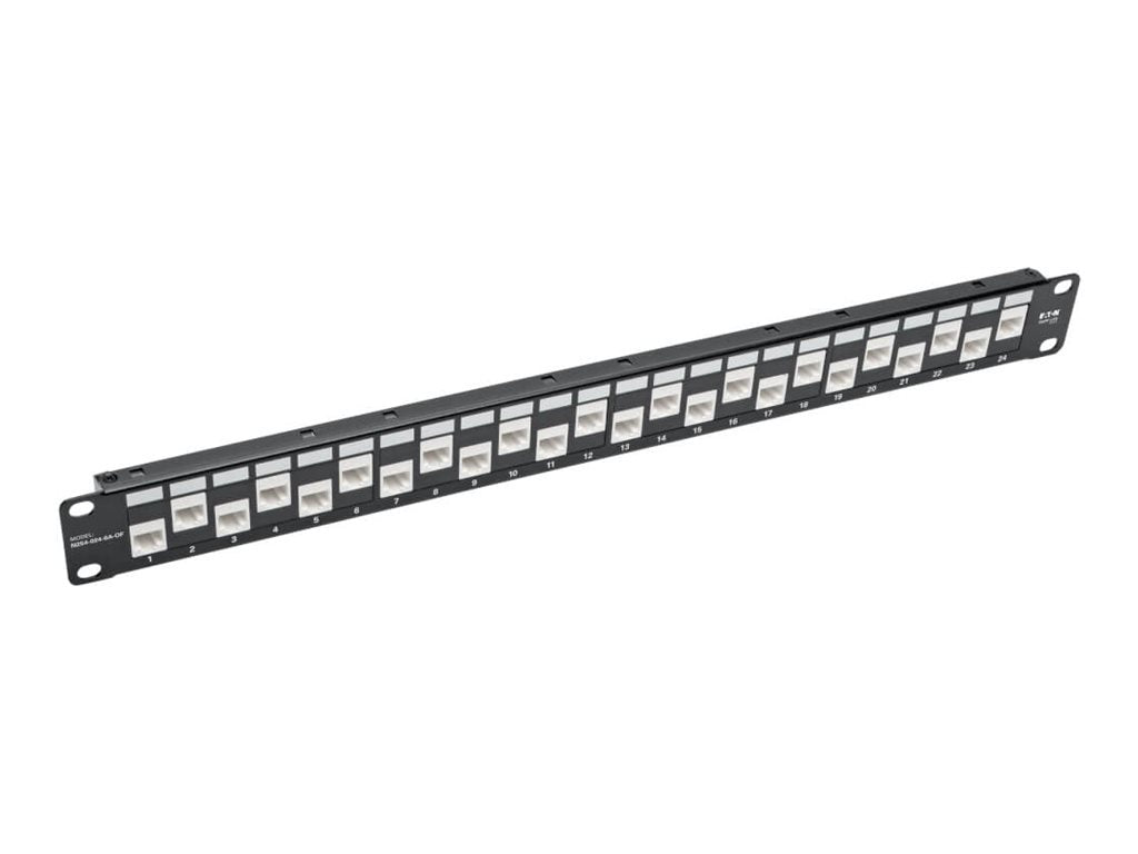 EATON TRIPPLITE 24-Port 1U Rack-Mount Cat6a/Cat6/Cat5e Offset Feed-Through Patch Panel with Cable Management Bar RJ45 Ethernet