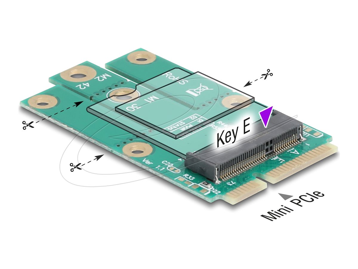 DELOCK Adapter Mini PCIe Stecker zu M.2 Key E Slot - Vorderansicht