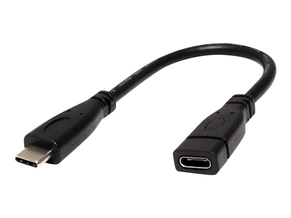 ROLINE USB 3.2 Gen 2 Typ C Kabelverlängerung C-C ST/BU schwarz 0,15m - Vorderansicht
