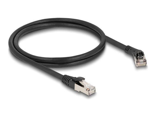 DELOCK RJ45 Netzwerkkabel Cat.8.1 S/FTP Stecker 45 nach rechts gewinkelt zu Stecker gerade bis 40 Gbps 1m schwarz