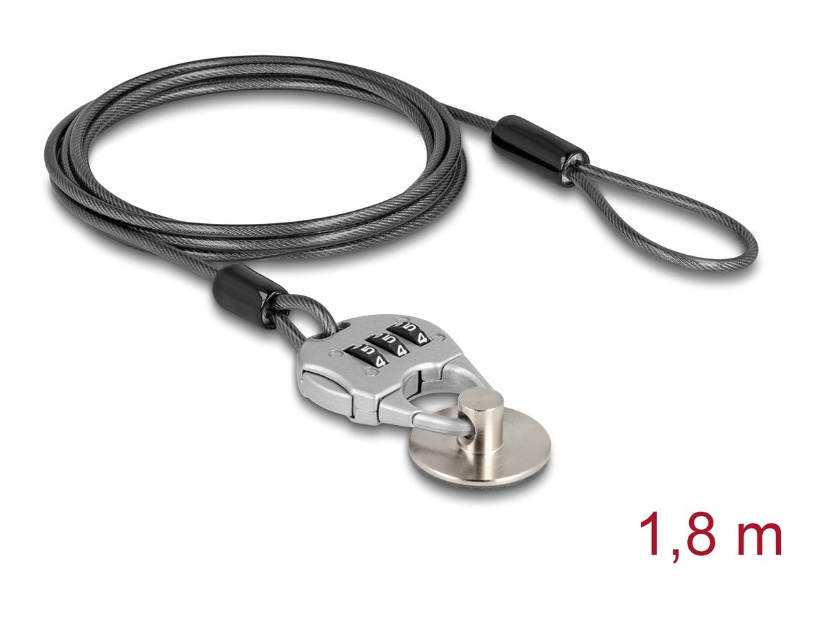 NAVILOCK Sicherungskabel fur Tablets und Smartphones mit Zahlenschloss und Stahlplatte mit Klebepad