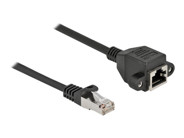 DELOCK Netzwerk Verlängerungskabel S/FTP RJ45 Stecker zu RJ45 Buchse Cat.6A 1m schwarz - Detailansicht Stecker