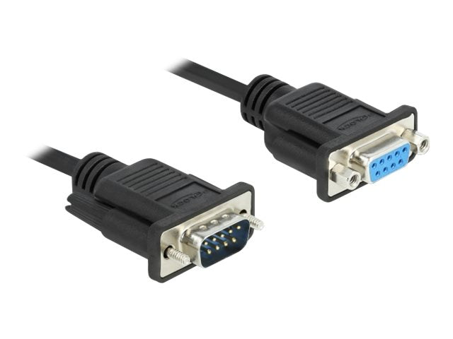 DELOCK Seriell Kabel RS-232 Sub-D9 Stecker zu Buchse Nullmodemmit sch malem Steckergehäuse 2m