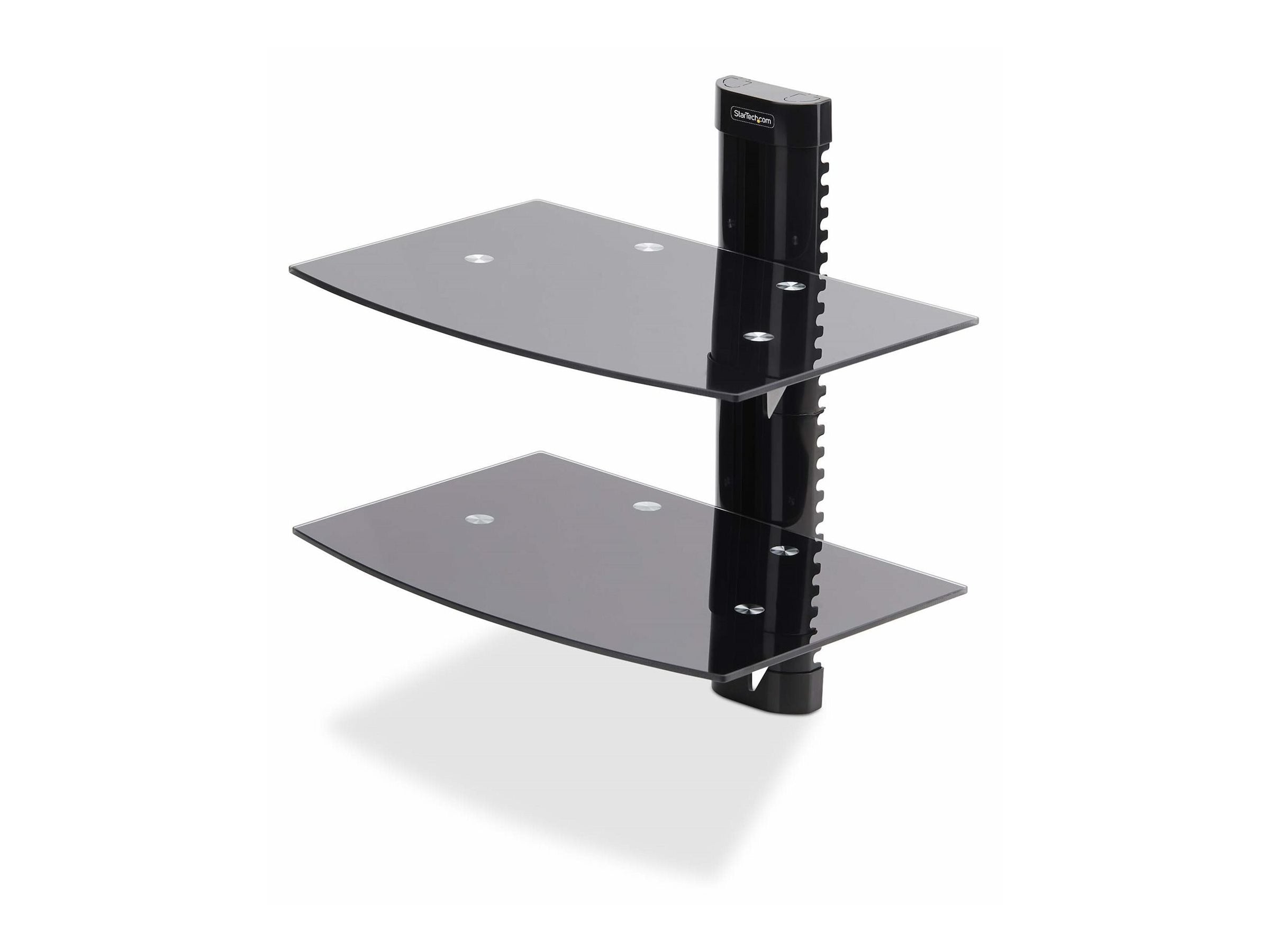 STARTECH.COM Doppeltes Glas Schweberegal AV/Multimedia-Wandregal Höhenverstellbar Schwarzes Glaswandregal fur AV-/IT-Geräte