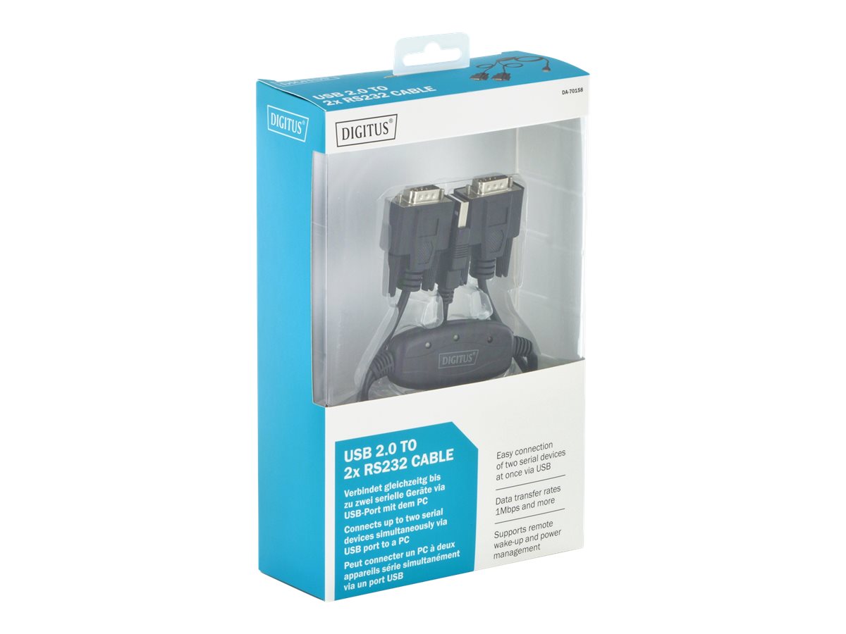 DIGITUS 1,5M USB 2.0 zu RS232x2 Kabel Vorderansicht