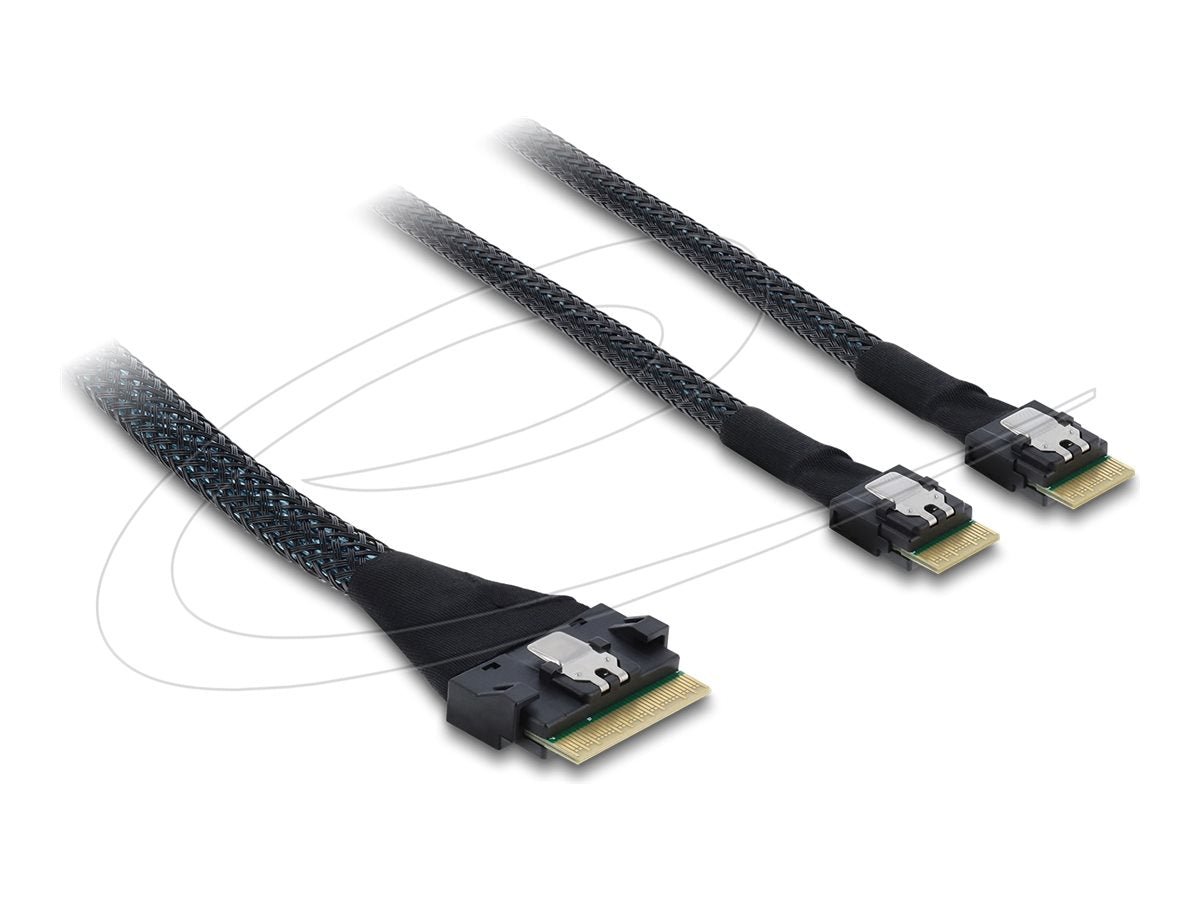 DELOCK PCIe 4.0 Kabel Slim SAS SFF-8654 8i zu 2 x Slim SAS SFF-8654 4i 0,5m - Vorderansicht