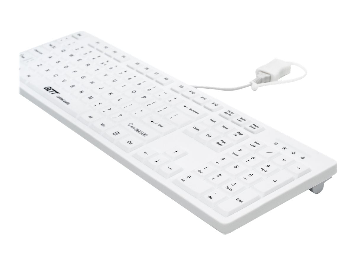GETT GCQ CleanType Easy Protect Silikon Tastatur mit Kunststoffgehaeuse NUM-Block 105 Tasten IP68 USB Farbe: weiss Layout: US
