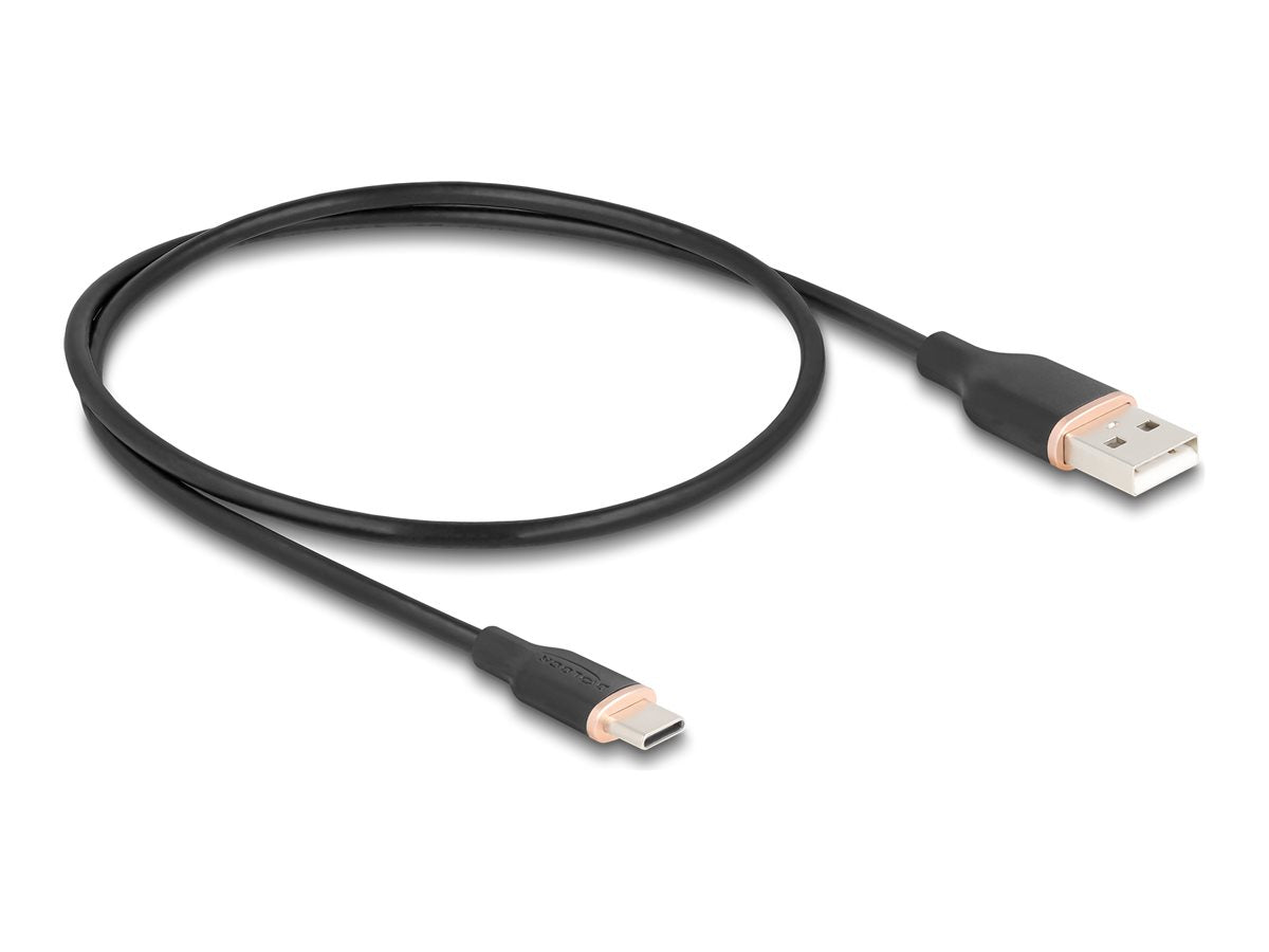 DELOCK USB 2.0 Kabel USB Typ-A Stecker zu USB Type-C Stecker 0,5m schwarz Silikon - Vorderansicht