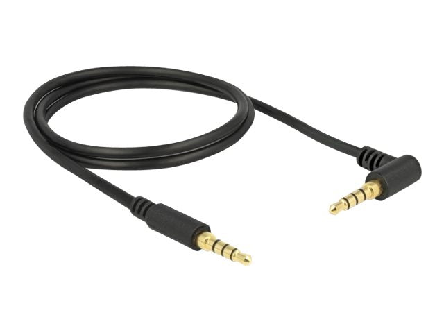DELOCK Klinkenkabel 3,5 mm 4 Pin Stecker gewinkelt 1 m schwarz - Vorderansicht