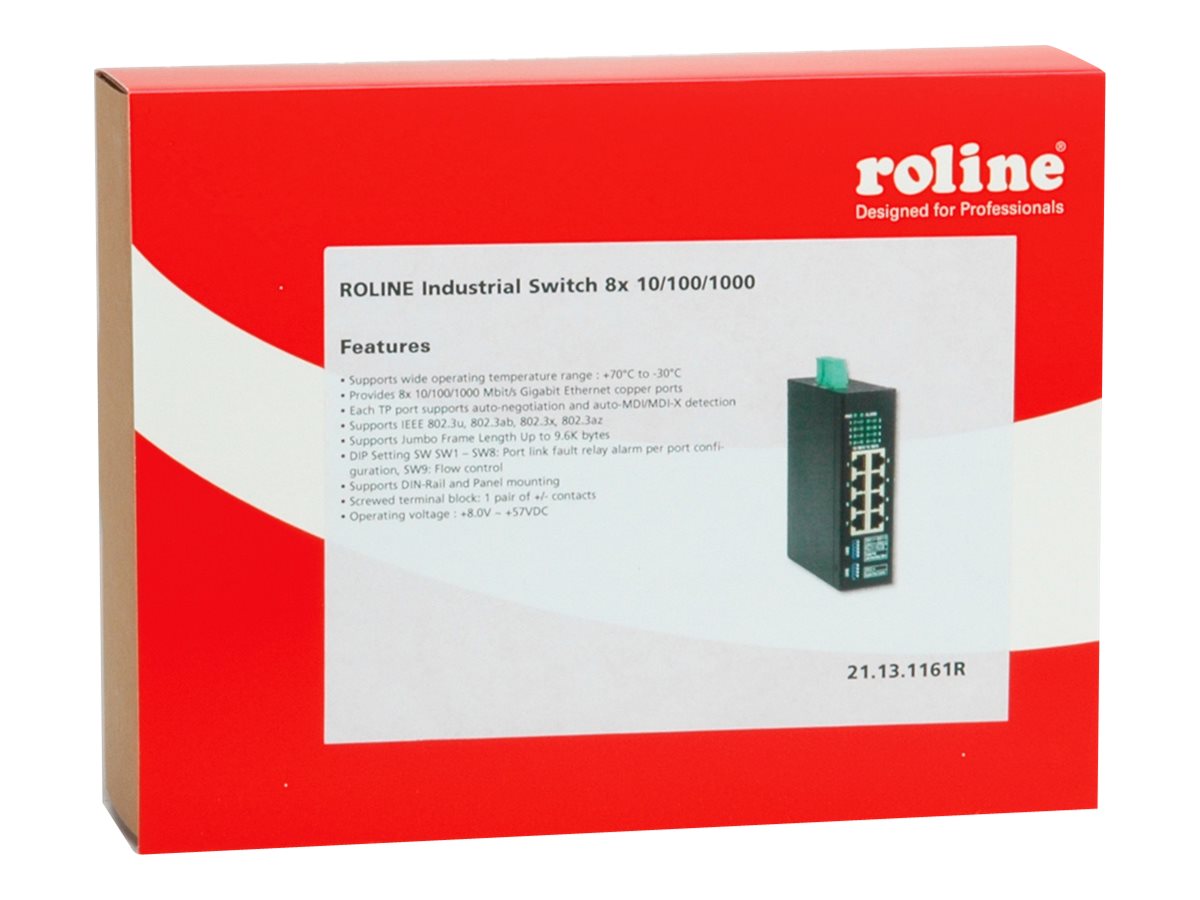 ROLINE Industrie Gigabit Switch 8x RJ-45 Vorderansicht