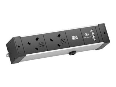 BACHMANN DESK RAIL 2xUK USB Charger 2,0m Vorderansicht