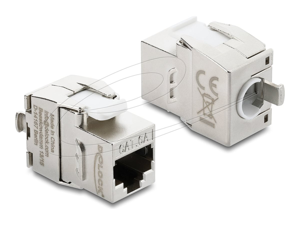 DELOCK Keystone Modul RJ45 Buchse zu LSA Cat.6A werkzeugfrei geschirmt Metall silber / weiss - Vorderansicht