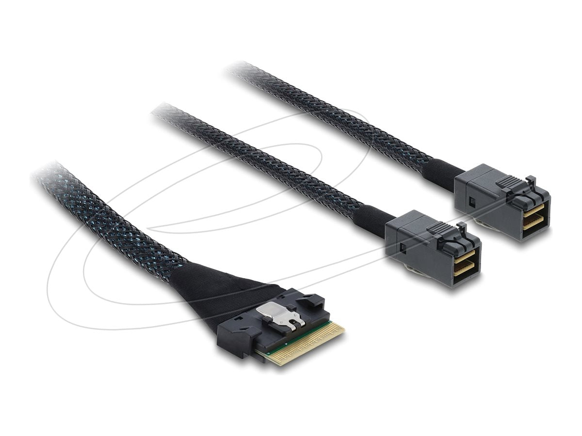 DELOCK PCIe 4.0 Kabel Slim SAS SFF-8654 8i zu 2 x Mini SAS HD SFF-8643 0,5m - Vorderansicht
