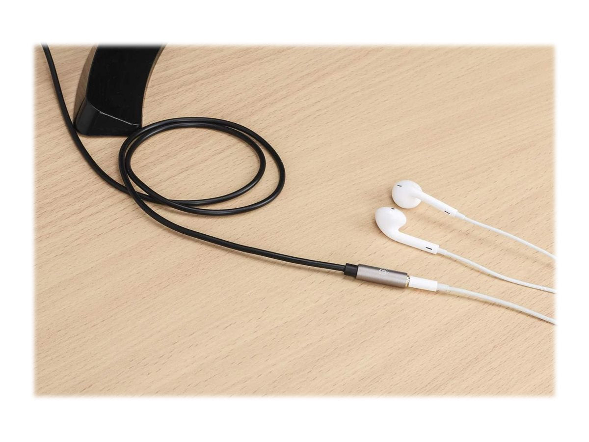 Vorderansicht des MANHATTAN Audio-Verlängerungskabels 3,5mm Klinke Stecker auf Buchse 1m