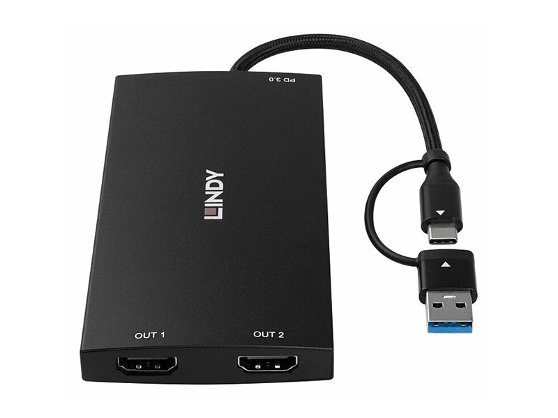 LINDY USB Type A and C to Dual HDMI 4K60 Converter - Anschlussansicht