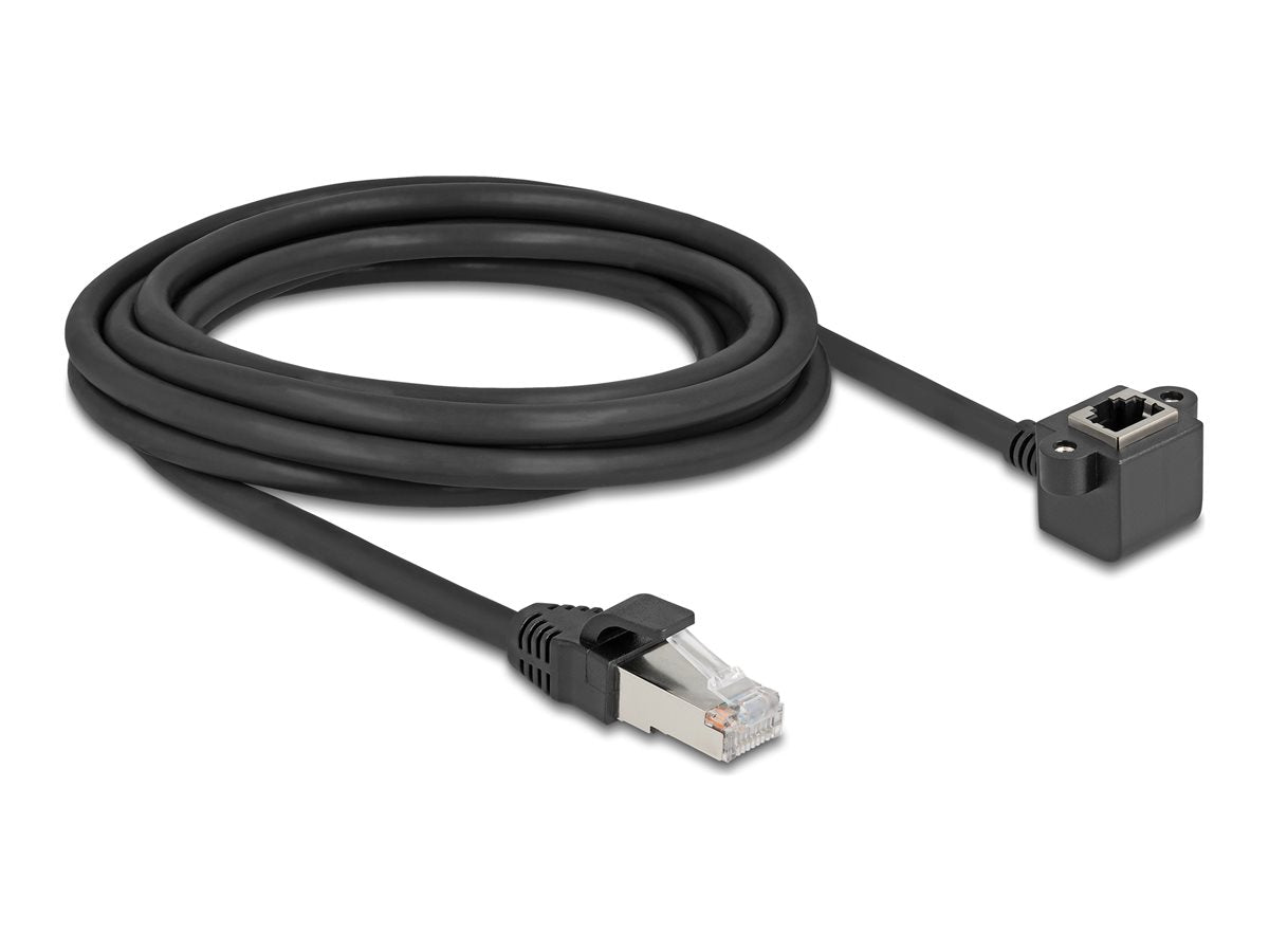 DELOCK Netzwerk Verlängerungskabel RJ45 Stecker zu RJ45 Buchse 90 gewinkelt Cat.6 F/UTP 3m schwarz - Vorderansicht