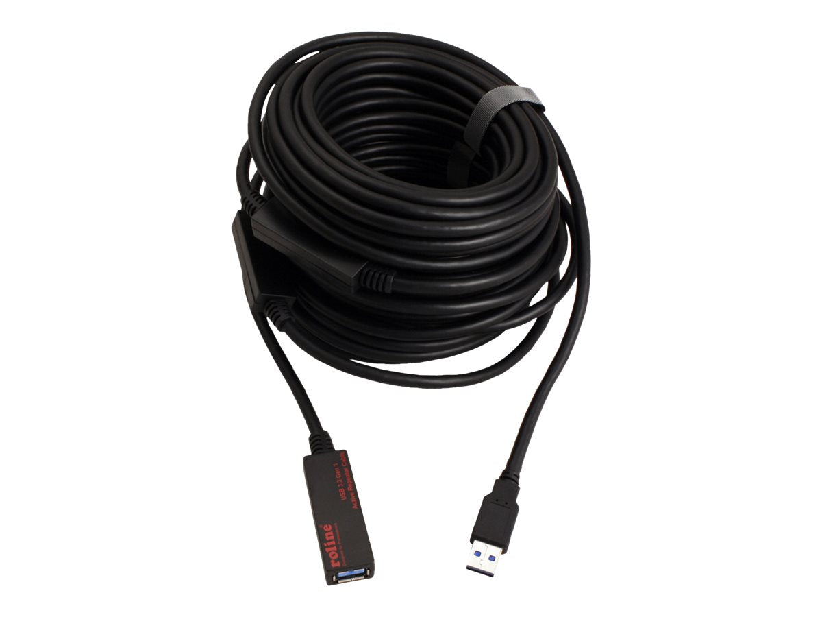 ROLINE USB 3.2 Gen 1 Aktives Repeater Kabel schwarz 20m - Vorderansicht