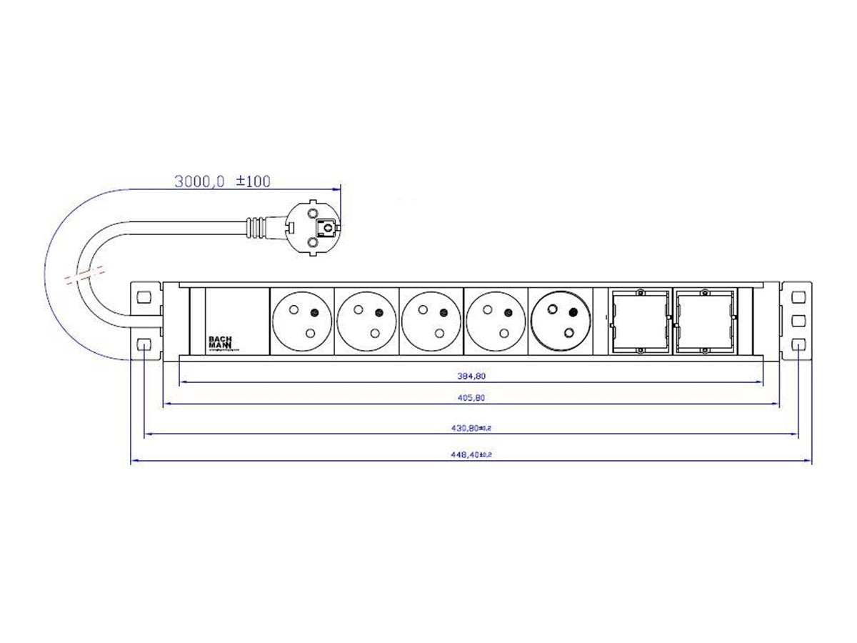 BACHMANN UNIVERSAL 5xUTE 2xCM Strom 3,0m CEE7/7 Vorderansicht