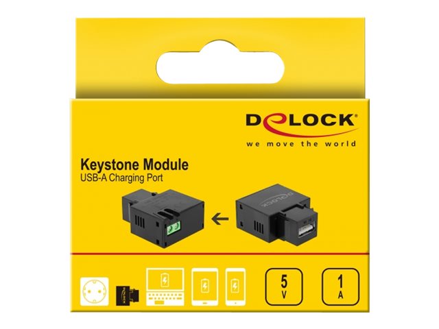 DELOCK Keystone Modul mit USB Typ-A Ladebuchse 1A schwarz - Vorderansicht