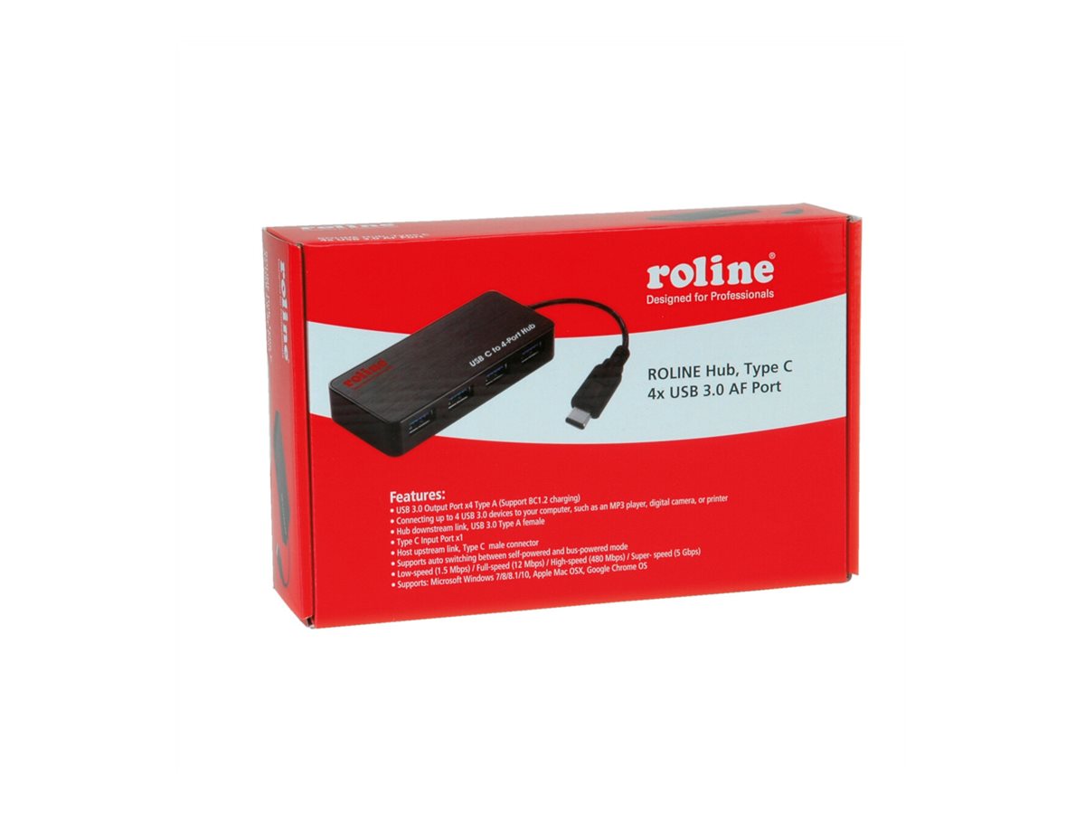 ROLINE USB 3.2 Gen 1 Hub 4fach Typ C Anschlusskabel Verpackung