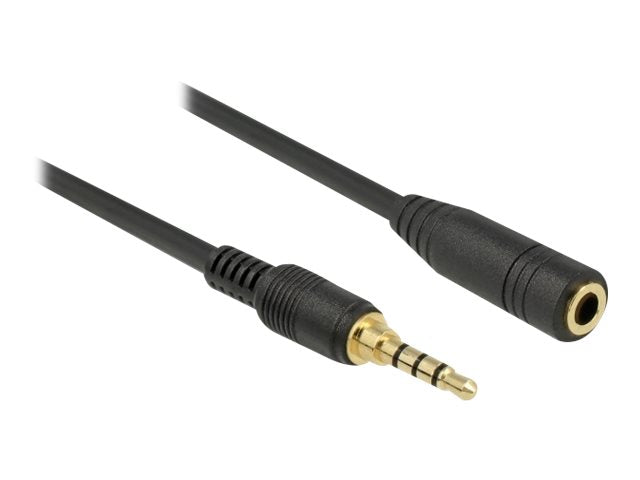DELOCK Klinkenverlängerungskabel 3,5 mm 4 Pin Stecker zu Buchse 2 m schwarz - Verpackung