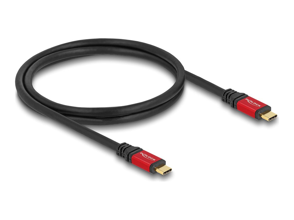 DELOCK USB 10 Gbps Kabel USB Type-C Stecker zu Stecker PD 3.0 100 W E-Marker 1m rot Metall - Vorderansicht