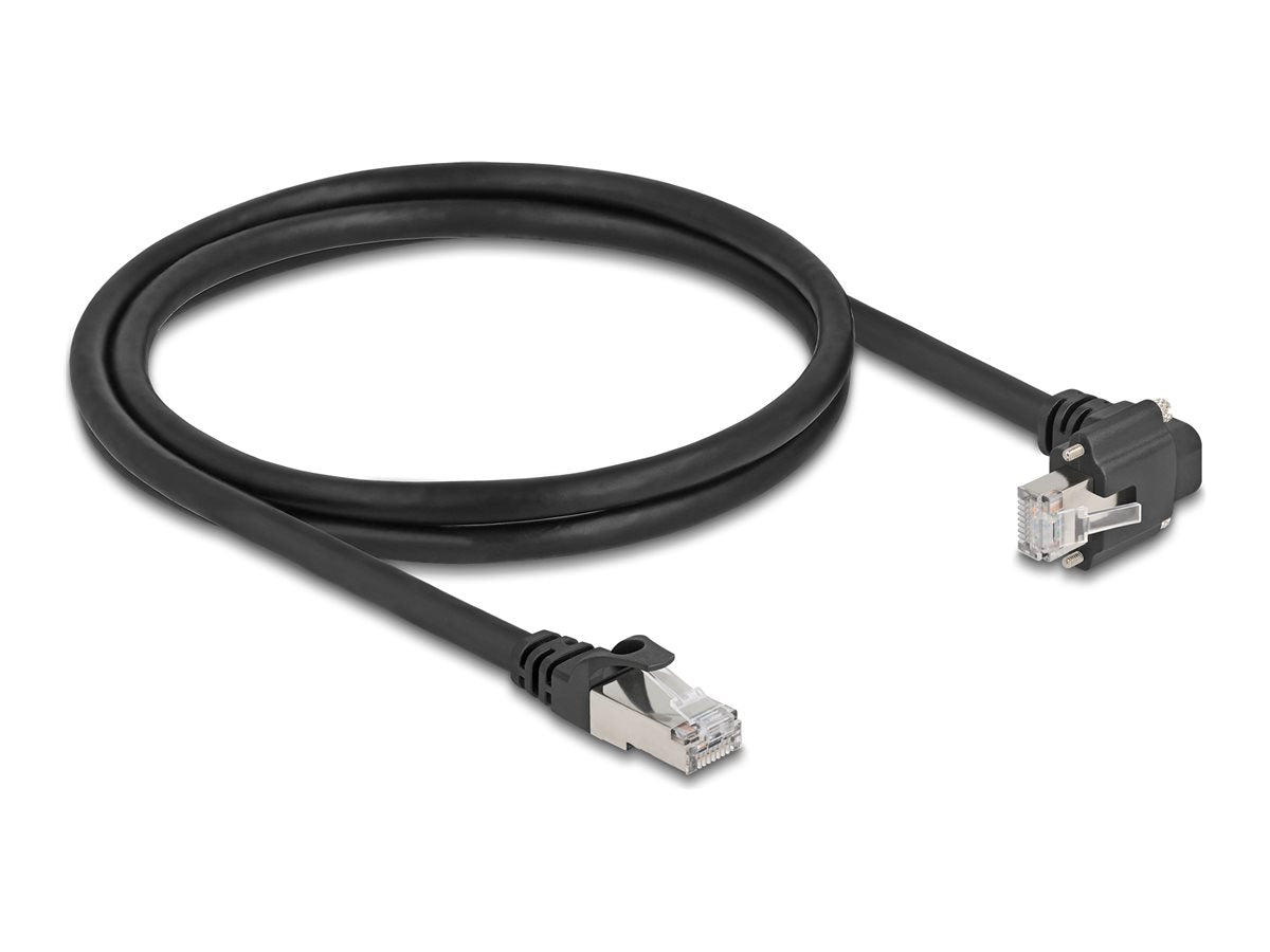 DELOCK GigE Kamera Kabel RJ45 Stecker 90 gewinkelt mit Schrauben zu RJ45 Stecker Cat.6 1m schwarz - Vorderansicht