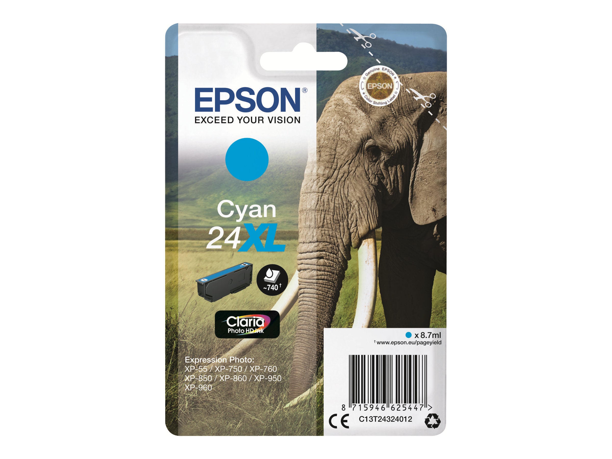 EPSON 24XL Tintenpatrone cyan Vorderansicht