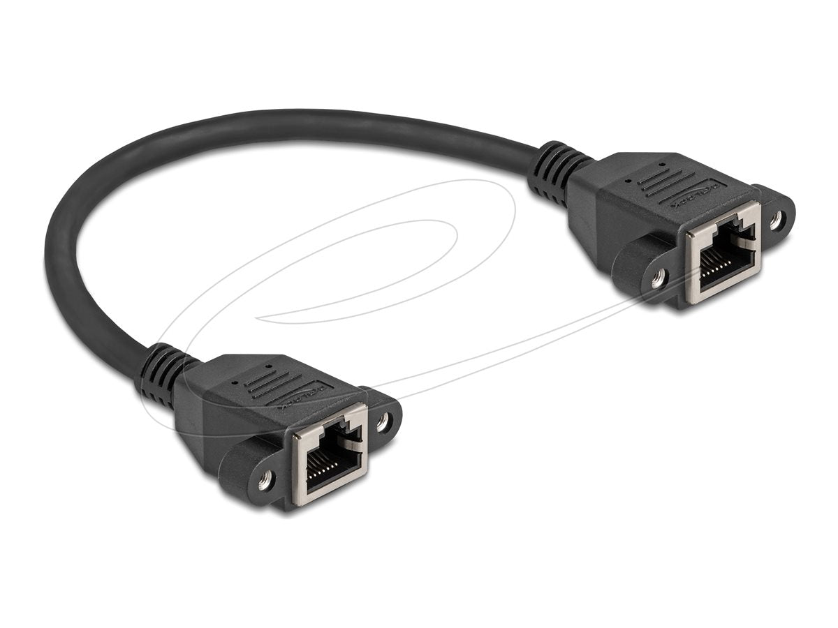 DELOCK Netzwerk Verlängerungskabel S/FTP RJ45 Buchse zu RJ45 Buchse Cat.6A flache Ausführung 0,25m schwarz - Vorderansicht