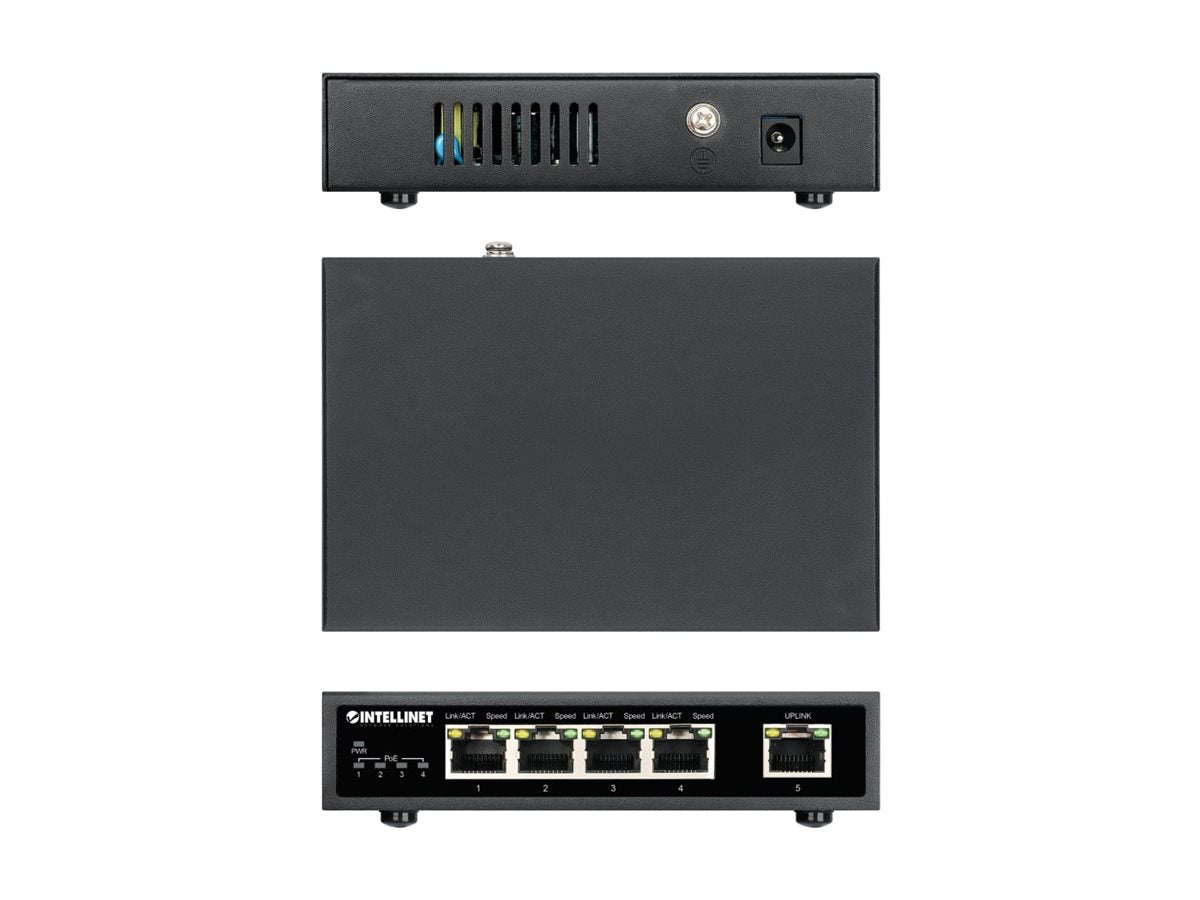 INTELLINET 5-Port Gigabit Ethernet PoE+ Switch 4 PSE PoE-Ports IEEE 802.3at/af PoE+/PoE-konform PoE-Strombudget 62W Desktop-Format