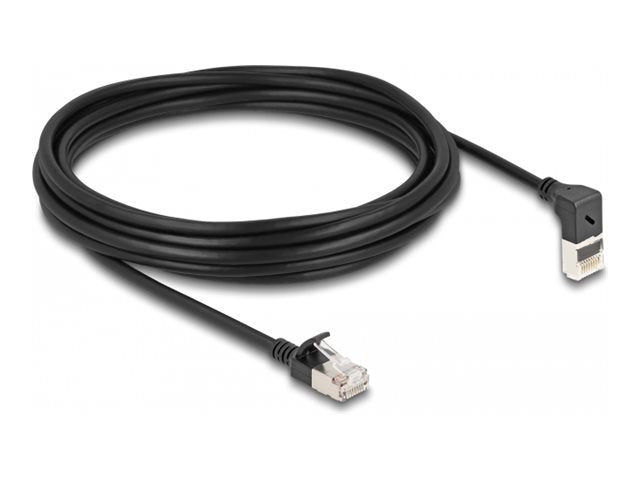 DELOCK RJ45 Netzwerkkabel Cat.6A S/FTP Slim 90 oben gewinkelt / gerade 5m schwarz - Vorderansicht
