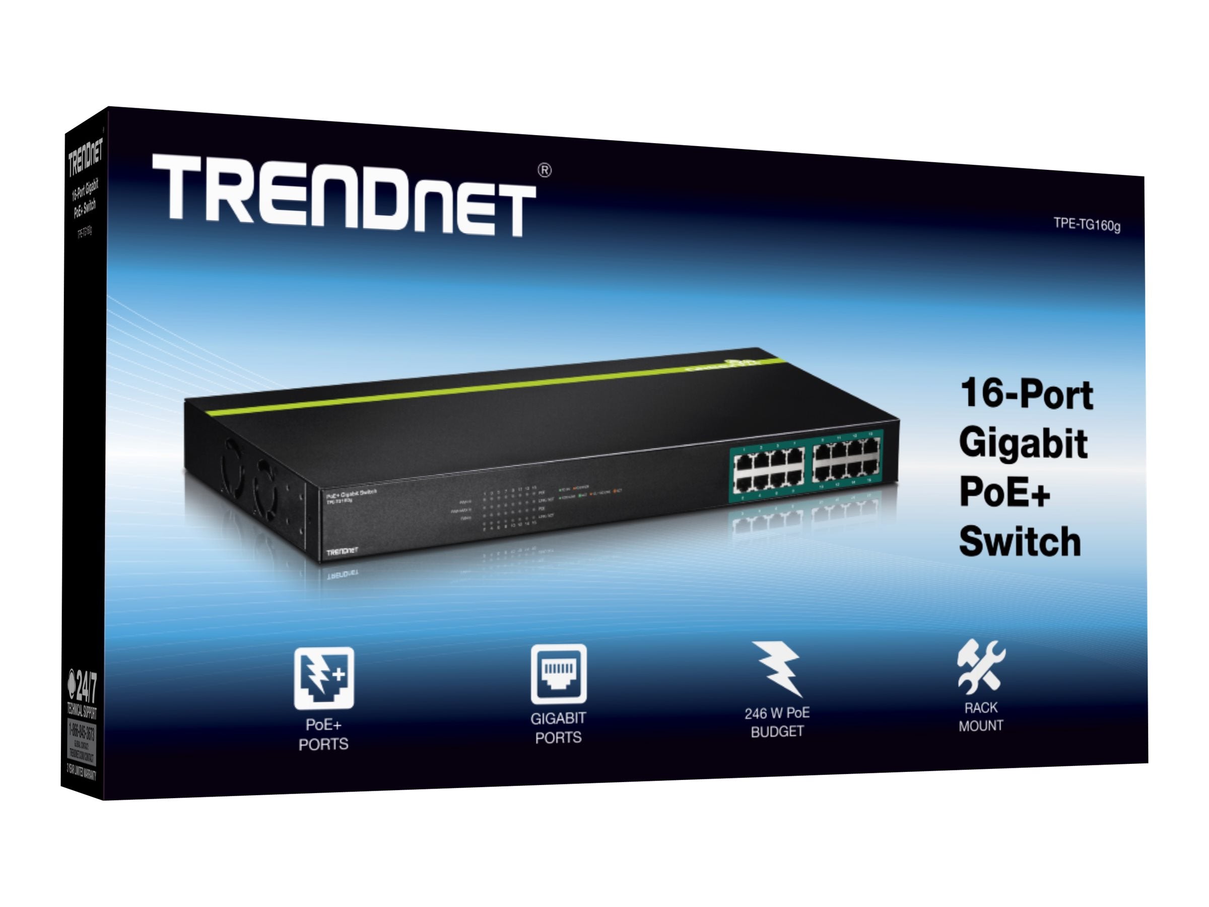 TRENDNET TPE-TG160G 16-Port PoE+ Switch Vorderansicht