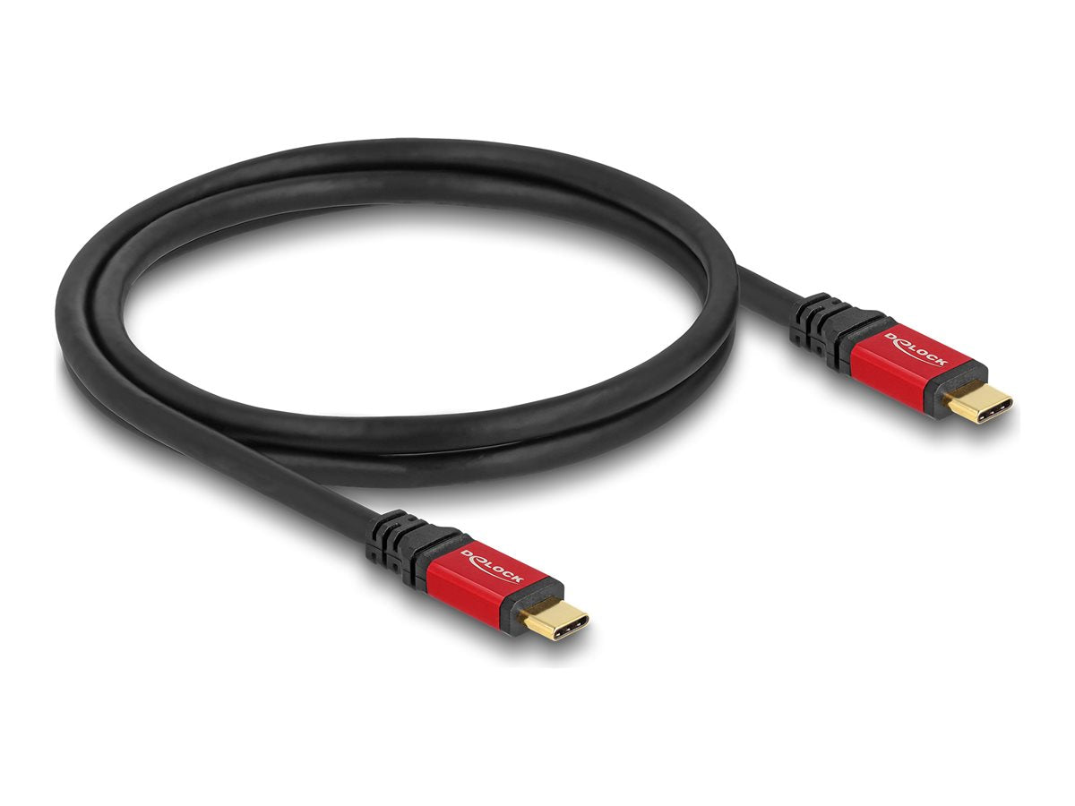 DELOCK USB 20 Gbps Kabel USB Type-C Stecker zu Stecker PD 3.0 100 W E-Marker 0,8m rot Metall - Vorderansicht