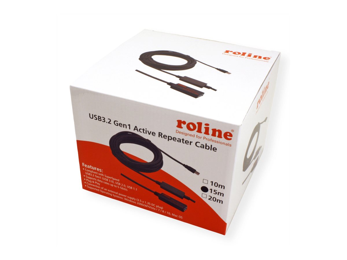 ROLINE USB 3.2 Gen 1 Aktives Repeater Kabel schwarz 15m - Detailansicht